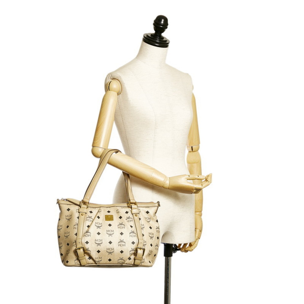 MCM Visetos Handbag Beige White PVC Leather Ladies - Picture 9 of 9